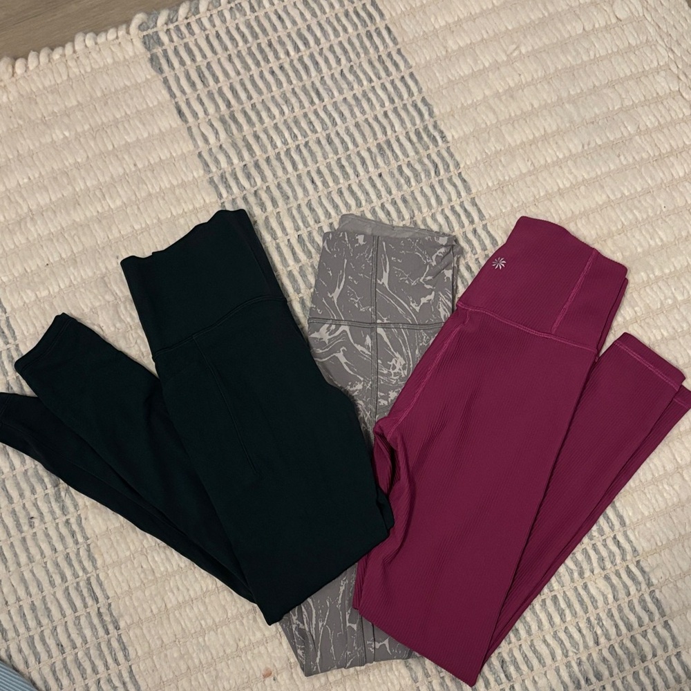 Set of Three Leggings - dark green Gray, and Pink